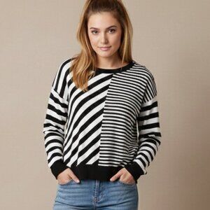 Abercrombie & Fitch Women's Large Striped Button-Shoulder Sweater Mixed Stripe L